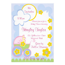 Pram with yellow Flowers Baby  Shower Invitation invitations