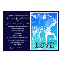 Prancing Carousel Horse Blue Wedding Invitations