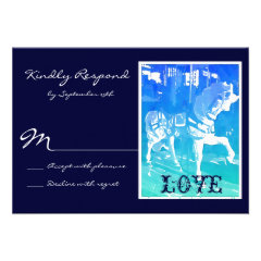 Prancing Carousel Horse Blue Wedding RSVP Cards