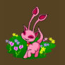 Prancing pink Aisha through flowers