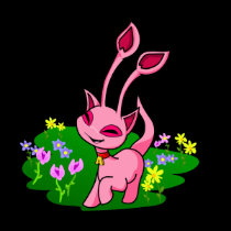 Prancing pink Aisha through flowers