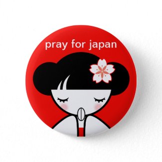 Pray for Japan Kokeshi Doll button