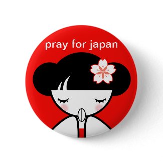 Pray for Japan Kokeshi Doll button