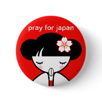 Pray for Japan Kokeshi Doll Button