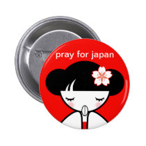 Pray for Japan Kokeshi Doll buttons