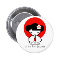 Pray for Japan Kokeshi Doll buttons