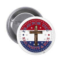 Pray For The Red, White & Blue with rugged cross Pin