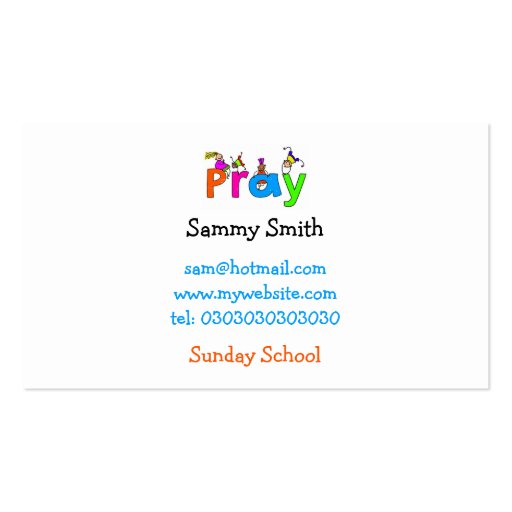 Pray, Sunday School Business Card Template (front side)
