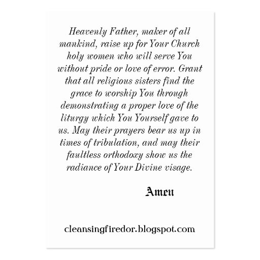 Prayer Card for Religious Vocations Business Card Template (back side)