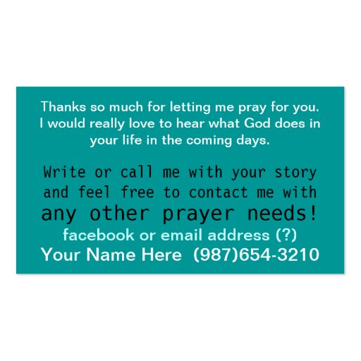 Prayer Ministry Testimony.Praise Report Handout Business Card Template (back side)