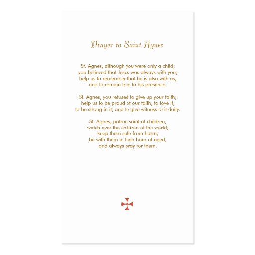 Prayer to Saint Agnes Holy Card Business Card Template (back side)