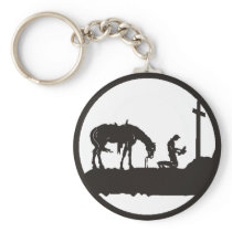 praying cowboy keychain