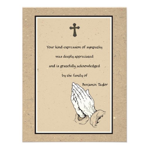 Praying Hands Memorial Thank You Card Personalized Invitations