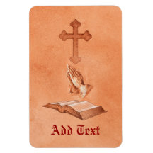 Praying Hands with Cross and Bible Rectangle Magnet