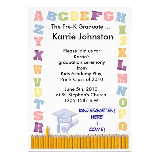 Pre K Graduation Invitation 5 X 7 Invitation Card Zazzle
