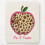 Pre K Teacher Giraffe Print Apple Mouse Pads