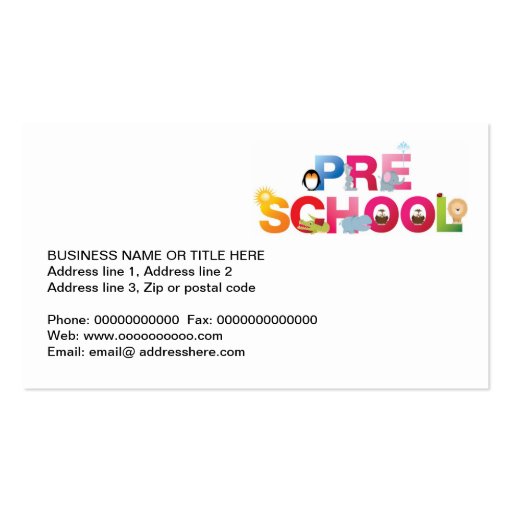 pre school word in fun letters business card template