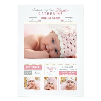 Precious Arrival Pink Photo Birth Announcement