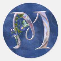 Precious Butterfly Initial M Round Sticker