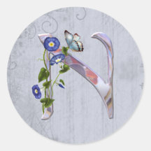 Precious Butterfly Initial N Round Stickers
