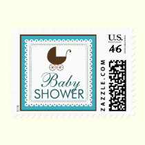 Precious Carriage Baby Shower Stamp: aqua blue stamps