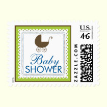 Precious Carriage Baby Shower Stamp: lime/blue stamps
