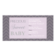 Precious Chevron Baby Shower Invite-lilac Photo Card Template