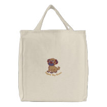 Precious Customizable Embroidered Pug Puppy Tote embroidered bags