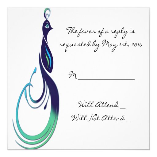 Precious Peacock in Purple, Teal, Green Response Custom Invites