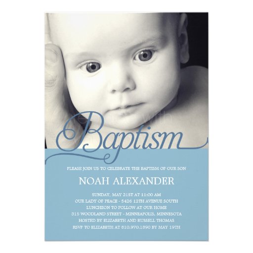 Precious Script Photo Baptism Invitation - Blue