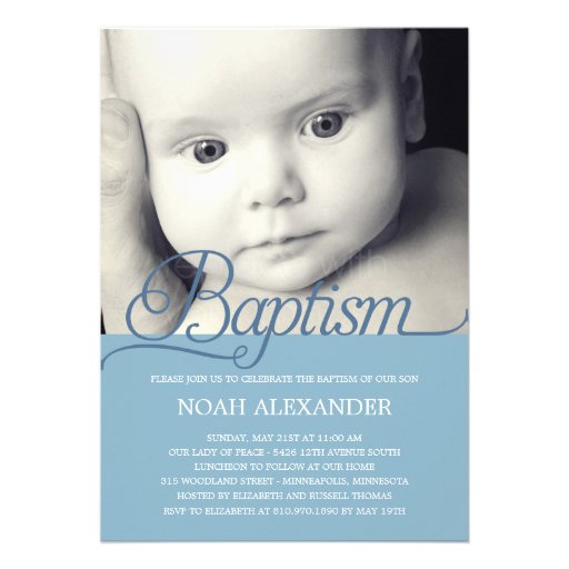 Precious Script Photo Baptism Invitation - Blue (front side)