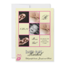 Precious Squares in Pink Photo Baby Announcement