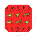 Prehistoric Cave Drawing Hunters Hunting Round Stickers