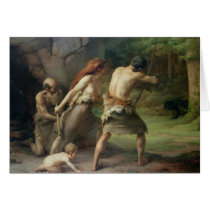 Prehistoric Man Hunting Bears, 1832 Greeting Cards