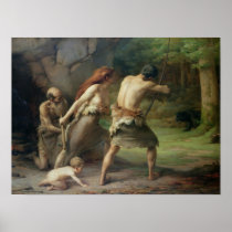 Prehistoric Man Hunting Bears, 1832 Posters