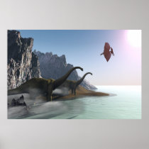 dinosaur, gigantic, carnivorous, herbivorous, reptile, lizard, large, extinct, triassic, extinction, vertebrate, animal, organism, jurassic, fossil, terrible, diplodoccus, pterodactyl, monsters, creatures, Poster with custom graphic design