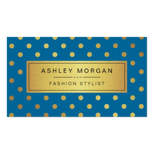 Premium Blue and Gold Glitter Polka Dots Business Cards (front side)