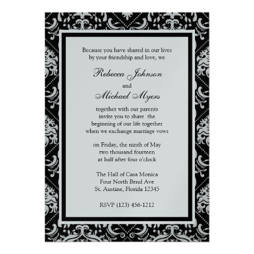 Premium Metallic Silver Damask Wedding Invites