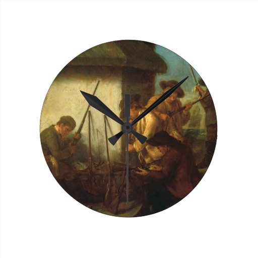 Preparing the Guns (oil on canvas) Wall Clock