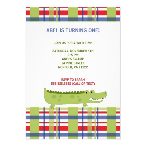 Preppy Alligator Birthday Party Invite