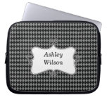 preppy argyle black and white personalized laptop computer sleeve