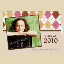 Preppy Argyle Custom Graduation Announcement peach cards
