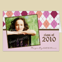 Preppy Argyle Custom Graduation Announcement: pink cards