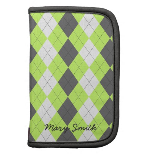 Preppy Argyle Custom Name Lime Green Pattern Organizer