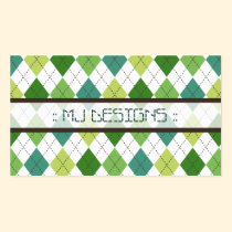 Preppy Argyle Diamond Pattern Business Card: green business cards