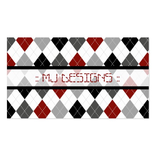 Preppy Argyle Diamond Pattern Business Card: red (front side)