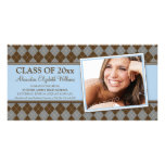 Preppy Argyle Graduation Announcement (blue) Customized Photo Card