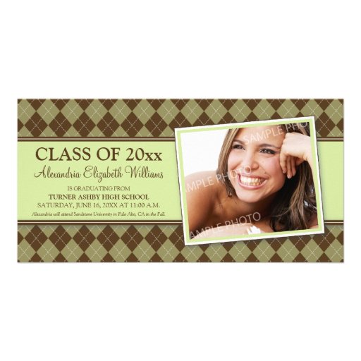 Preppy Argyle Graduation Announcement (green) Picture Card