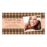 Preppy Argyle Graduation Announcement (peach) Customized Photo Card