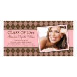 Preppy Argyle Graduation Announcement (pink) Personalized Photo Card